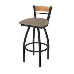 30" Swivel Bar Stool, Black Wrinkle Finish, Medium Back, Canter Earth Seat
