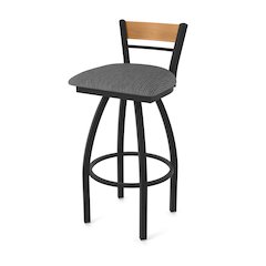 30" Swivel Bar Stool, Black Wrinkle Finish, Medium Back, Graph Coal Seat