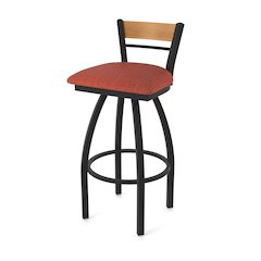 30" Swivel Bar Stool, Black Wrinkle Finish, Medium Back, Graph Poppy Seat