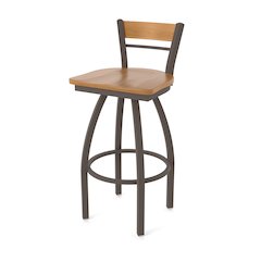30" Swivel Bar Stool, Bronze Finish, Medium Back, Medium Maple Seat