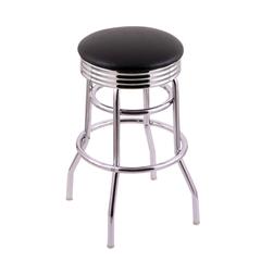 C7C3C Classic Series 30" Bar Stool with Chrome Finish, Ribbed Chrome Accent Ring, Black Vinyl Seat, and 360 swivel