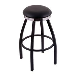 C8B2C Classic Series 30" Bar Stool with Black Wrinkle Finish, Black Vinyl Seat, Flat Chrome Accent Ring, and 360 swivel