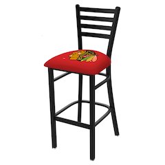 L004 - 30" Black Wrinkle Chicago Blackhawks Stationary Bar Stool with Ladder Style Back by Holland Bar Stool Co.