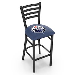 L004 - 30" Black Wrinkle Edmonton Oilers Stationary Bar Stool with Ladder Style Back by Holland Bar Stool Co.