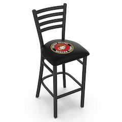 L004 - 30" Black Wrinkle U.S. Marines Stationary Bar Stool with Ladder Style Back by Holland Bar Stool Co.