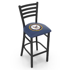 L004 - 30" Black Wrinkle U.S. Navy Stationary Bar Stool with Ladder Style Back by Holland Bar Stool Co.