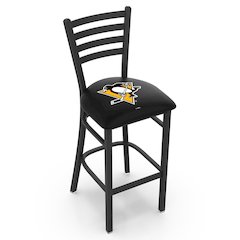 L004 - 30" Black Wrinkle Pittsburgh Penguins Stationary Bar Stool with Ladder Style Back by Holland Bar Stool Co.