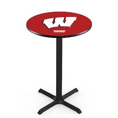 L211 University of Wisconsin (W)  36" Tall - 36" Top Pub Table with Black Wrinkle Finish