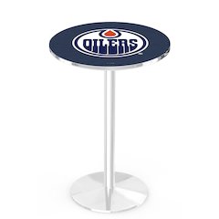 L214 Edmonton Oilers 36" Tall - 36" Top Pub Table with Chrome Finish (8631)