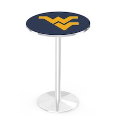 L214 West Virginia University 36" Tall - 36" Top Pub Table with Chrome Finish