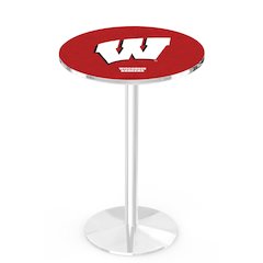 L214 University of Wisconsin (W)  36' Tall - 36' Top Pub Table w/ Chrome Finish