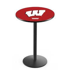 L214 University of Wisconsin (W)  36" Tall - 36" Top Pub Table with Black Wrinkle Finish