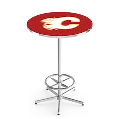 L216 Calgary Flames 42' Tall - 36' Top Pub Table w/ Chrome Finish (5691)