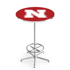 L216 University of Nebraska 42" Tall - 36" Top Pub Table with Chrome Finish