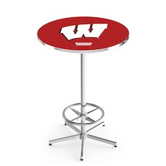 L216 University of Wisconsin (W)  42" Tall - 36" Top Pub Table with Chrome Finish