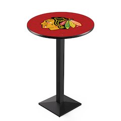 L217 Chicago Blackhawks (Red Background) 36' Tall - 36' Top Pub Table w/ Black Wrinkle Finish (8579)