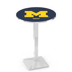 L217 University of Michigan 36' Tall - 36' Top Pub Table w/ Chrome Finish