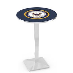 L217 United States Navy 36' Tall - 36' Top Pub Table w/ Chrome Finish
