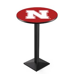 L217 University of Nebraska 36' Tall - 36' Top Pub Table w/ Black Wrinkle Finish