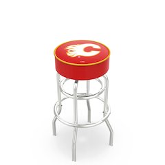 30" L7C1 - 4" Calgary Flames Cushion Seat with Double-Ring Chrome Base Swivel Bar Stool by Holland Bar Stool Company