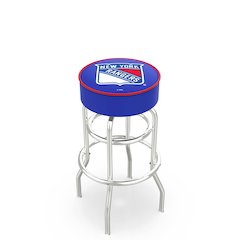 30" L7C1 - 4" New York Rangers Cushion Seat with Double-Ring Chrome Base Swivel Bar Stool by Holland Bar Stool Company