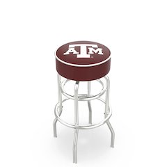 30" L7C1 - 4" Texas A&M Cushion Seat with Double-Ring Chrome Base Swivel Bar Stool by Holland Bar Stool Company