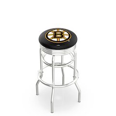 30" L7C3C - Chrome Double Ring Boston Bruins Swivel Bar Stool with 2.5" Ribbed Accent Ring by Holland Bar Stool Company