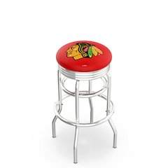 30" L7C3C - Chrome Double Ring Chicago Blackhawks Swivel Bar Stool with 2.5" Ribbed Accent Ring by Holland Bar Stool Company