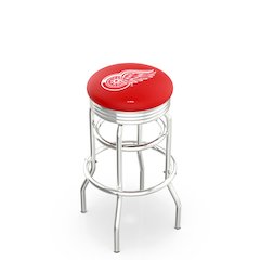 30" L7C3C - Chrome Double Ring Detroit Red Wings Swivel Bar Stool with 2.5" Ribbed Accent Ring by Holland Bar Stool Company