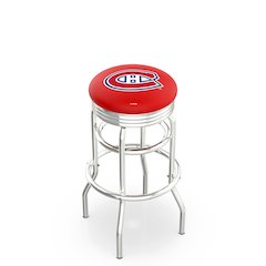 30" L7C3C - Chrome Double Ring Montreal Canadiens Swivel Bar Stool with 2.5" Ribbed Accent Ring by Holland Bar Stool Company