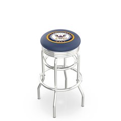 30" L7C3C - Chrome Double Ring U.S. Navy Swivel Bar Stool with 2.5" Ribbed Accent Ring by Holland Bar Stool Company