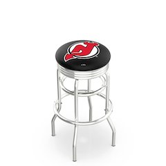 30" L7C3C - Chrome Double Ring New Jersey Devils Swivel Bar Stool with 2.5" Ribbed Accent Ring by Holland Bar Stool Company
