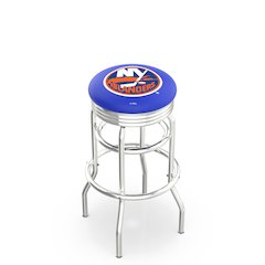 30" L7C3C - Chrome Double Ring New York Islanders Swivel Bar Stool with 2.5" Ribbed Accent Ring by Holland Bar Stool Company