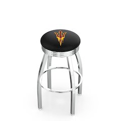 30" L8C3C - Chrome Arizona State Swivel Bar Stool with 2.5" Ribbed Accent Ring and Pitchfork Logo by Holland Bar Stool Company