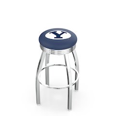 30" L8C3C - Chrome Brigham Young Swivel Bar Stool with 2.5" Ribbed Accent Ring by Holland Bar Stool Company