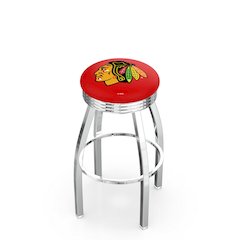 30" L8C3C - Chrome Chicago Blackhawks Swivel Bar Stool with 2.5" Ribbed Accent Ring by Holland Bar Stool Company