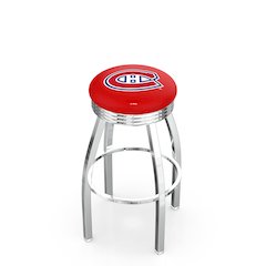 30" L8C3C - Chrome Montreal Canadiens Swivel Bar Stool with 2.5" Ribbed Accent Ring by Holland Bar Stool Company
