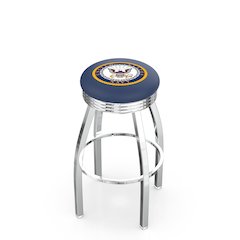 30" L8C3C - Chrome U.S. Navy Swivel Bar Stool with 2.5" Ribbed Accent Ring by Holland Bar Stool Company