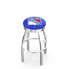 30" L8C3C - Chrome New York Rangers Swivel Bar Stool with 2.5" Ribbed Accent Ring by Holland Bar Stool Company
