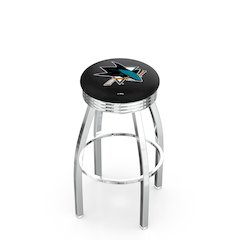 30" L8C3C - Chrome San Jose Sharks Swivel Bar Stool with 2.5" Ribbed Accent Ring by Holland Bar Stool Company