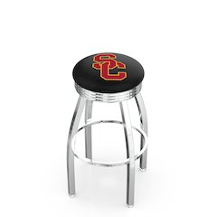 30" L8C3C - Chrome USC Trojans Swivel Bar Stool with 2.5" Ribbed Accent Ring by Holland Bar Stool Company