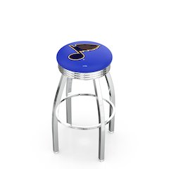 30" L8C3C - Chrome St Louis Blues Swivel Bar Stool with 2.5" Ribbed Accent Ring by Holland Bar Stool Company