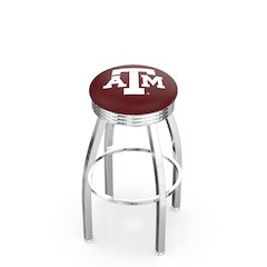 30" L8C3C - Chrome Texas A&M Swivel Bar Stool with 2.5" Ribbed Accent Ring by Holland Bar Stool Company
