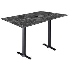 Two 42" Tall OD211EB Indoor/Outdoor All-Season Table Bases with a 30" x 48" Black Marble Top with Umbrella Hole