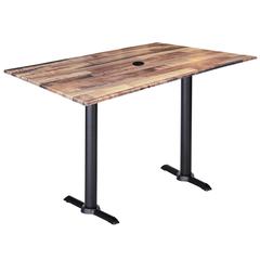 Two 42" Tall OD211EB Indoor/Outdoor All-Season Table Bases with a 30" x 48" Rustic Top with Umbrella Hole