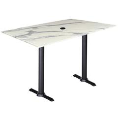 Two 42" Tall OD211EB Indoor/Outdoor All-Season Table Bases with a 30" x 48" White Marble Top with Umbrella Hole