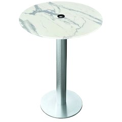 All-Season Table with 36" Diameter White Marble Top with Umbrella Hole