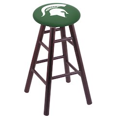 Oak Extra Tall Bar Stool in Dark Cherry Finish with Michigan State Seat