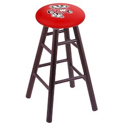Oak Extra Tall Bar Stool in Dark Cherry Finish with Wisconsin "Badger" Seat