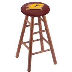 Oak Extra Tall Bar Stool in Medium Finish with Central Michigan Seat